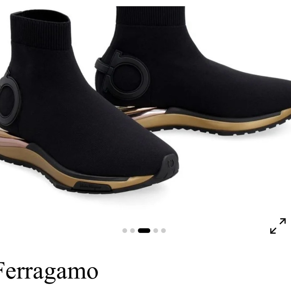 Salvatore Ferragamo Black and Gold High-Top Sneakers